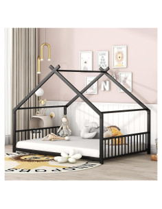 Cama de Metal Completo Favfurish con Techo y Listones Negro