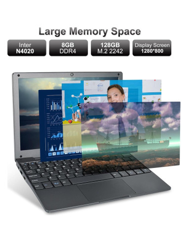 Mini Laptop HBESTORE 10.1" 8GB RAM 128GB SSD Gris Hierro