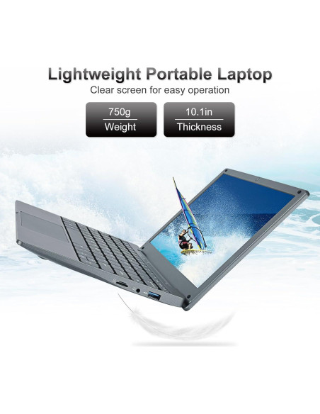 Mini Laptop HBESTORE 10.1" 8GB RAM 128GB SSD Gris Hierro