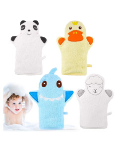 Guantes de Baño para Bebés Shappy - 4 Piezas Animales Suaves