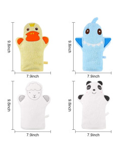 Guantes de Baño para Bebés Shappy - 4 Piezas Animales Suaves 2