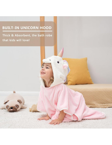 Toalla con Capucha 3D Unicornio PINNKKU 71x140 cm Rosa