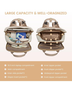 Mochila para Pañales LOVEVOOK Beige-Khaki 30L con Cambiador 2