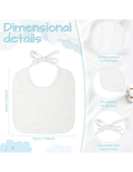 40 Baberos de Algodón Blanco Panitay para Bebés 18x18 cm