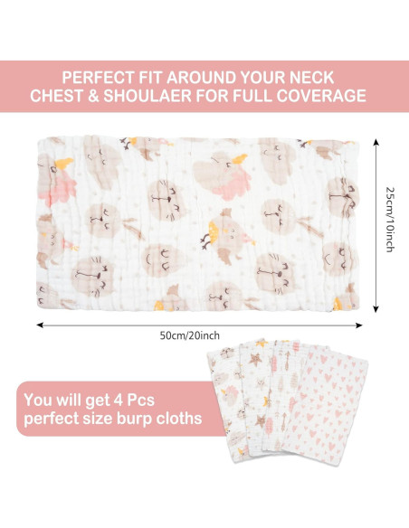 Paños de Eructo para Bebés 100% Algodón Lasonotan 4 Piezas Paños de Eructo para Bebés 100% Algodón Lasonotan 4 Piezas