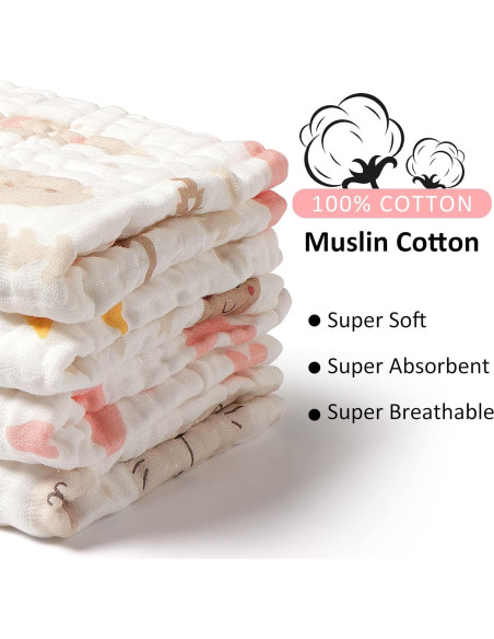 Paños de Eructo para Bebés 100% Algodón Lasonotan 4 Piezas Paños de Eructo para Bebés 100% Algodón Lasonotan 4 Piezas