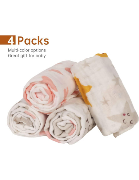 Paños de Eructo para Bebés 100% Algodón Lasonotan 4 Piezas Paños de Eructo para Bebés 100% Algodón Lasonotan 4 Piezas