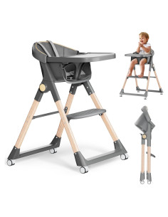 Silla Alta Plegable para Bebés BONBAY con Ruedas y Bandeja Desmontable