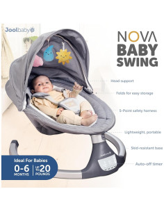 Balanceo Infantil Motorizado Jool Baby Nova Gris - Bluetooth, 10 Melodías 2
