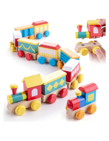 Juego de Tren de Madera TIGERHU | Juguete Educativo 34 Piezas