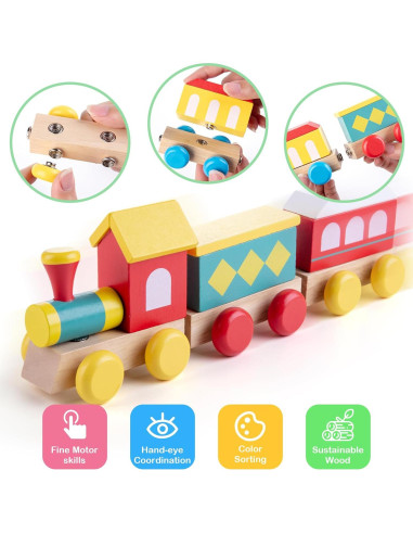 Juego de Tren de Madera TIGERHU | Juguete Educativo 34 Piezas