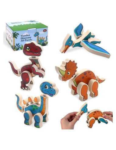 Juego de construcción de dinosaurios de madera SAYHALO 30 piezas