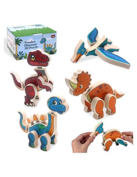 Juego de construcción de dinosaurios de madera SAYHALO 30 piezas Juego de construcción de dinosaurios de madera SAYHALO 30 piezas