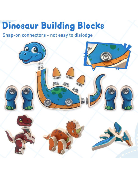 Juego de construcción de dinosaurios de madera SAYHALO 30 piezas Juego de construcción de dinosaurios de madera SAYHALO 30 piezas