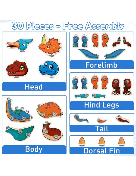 Juego de construcción de dinosaurios de madera SAYHALO 30 piezas Juego de construcción de dinosaurios de madera SAYHALO 30 piezas