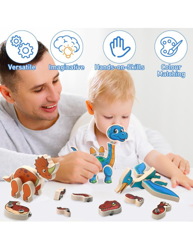 Juego de construcción de dinosaurios de madera SAYHALO 30 piezas