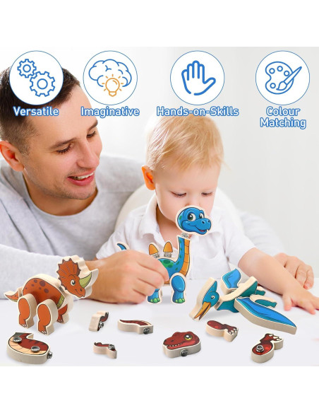 Juego de construcción de dinosaurios de madera SAYHALO 30 piezas Juego de construcción de dinosaurios de madera SAYHALO 30 piezas