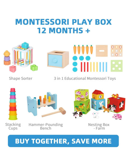 Juguetes Montessori OOOK 7 en 1 para Bebés 12+ Meses