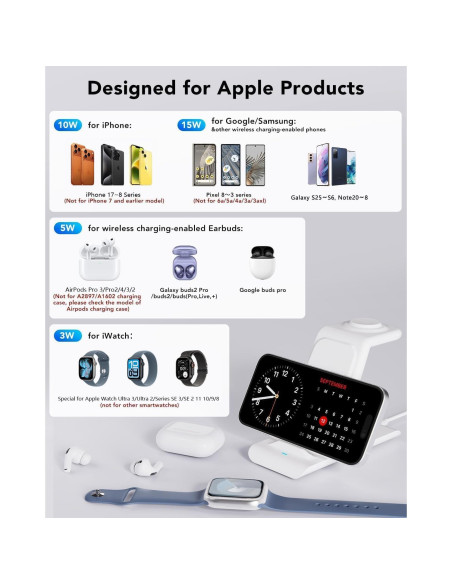 Estación de Carga Inalámbrica 3 en 1 HATALKIN para Apple