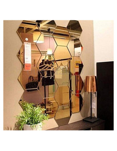Espejos Adhesivos Hexagonales MCLEULLA 12 Pcs 10 cm Oro
