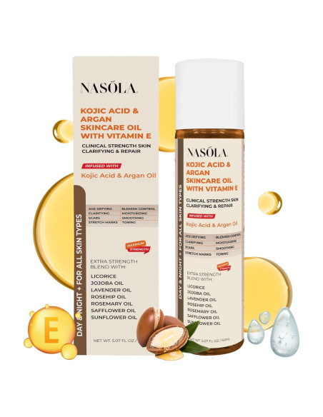 Aceite Bio de Ácido Kójico y Argán Nasola 167g - Hidratante Facial y Corporal