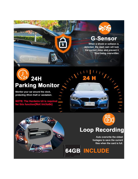 Cámara de Tablero Dual 4K CAMBLO C30D con WiFi y Tarjeta 64GB