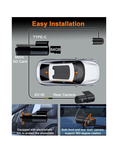 Cámara de Tablero Dual 4K CAMBLO C30D con WiFi y Tarjeta 64GB