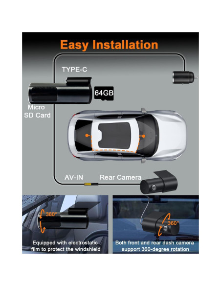 Cámara de Tablero Dual 4K CAMBLO C30D con WiFi y Tarjeta 64GB