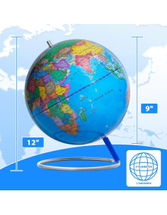 Globo Terráqueo Educativo 22.86 cm BSHAPPLUS con Base de Metal 2