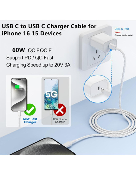 Cable de Carga Rápida USB C a C 1.83m Cionum 60W Cable de Carga Rápida USB C a C 1.83m Cionum 60W