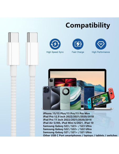Cable de Carga Rápida USB C a C 1.83m Cionum 60W Cable de Carga Rápida USB C a C 1.83m Cionum 60W
