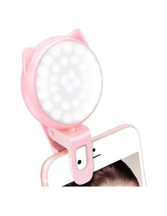 Luz de Anillo Selfie OURRY Rosa, Recargable USB, 9 Brillos