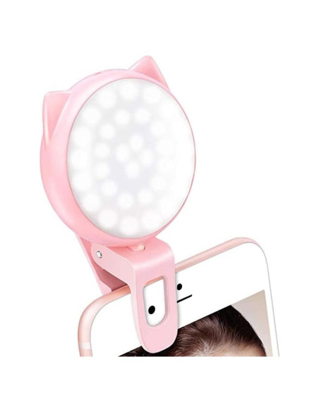 Luz de Anillo Selfie OURRY Rosa, Recargable USB, 9 Brillos