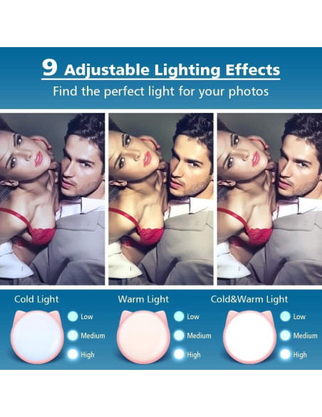 Luz de Anillo Selfie OURRY Rosa, Recargable USB, 9 Brillos