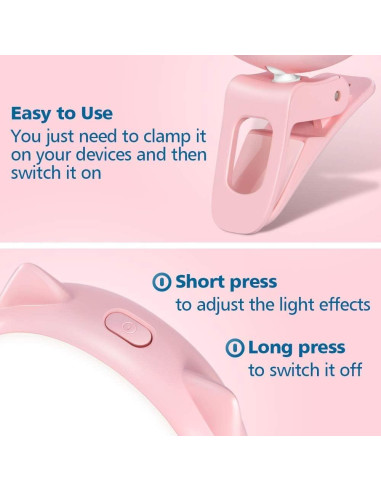 Luz de Anillo Selfie OURRY Rosa, Recargable USB, 9 Brillos