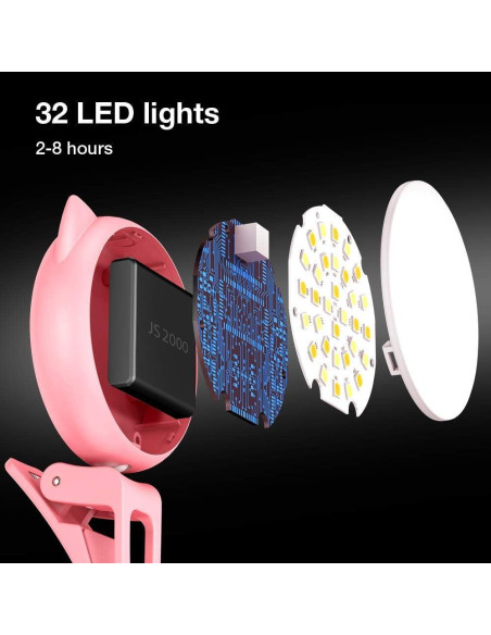 Luz de Anillo Selfie OURRY Rosa, Recargable USB, 9 Brillos