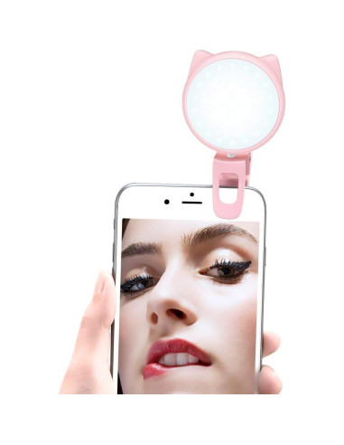 Luz de Anillo Selfie OURRY Rosa, Recargable USB, 9 Brillos