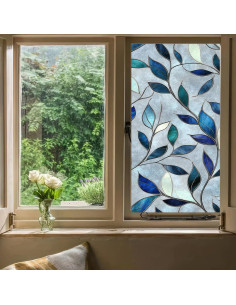 Calcomanía de Ventana BlissYard 44.96x99.56 cm Hojas Azules 2