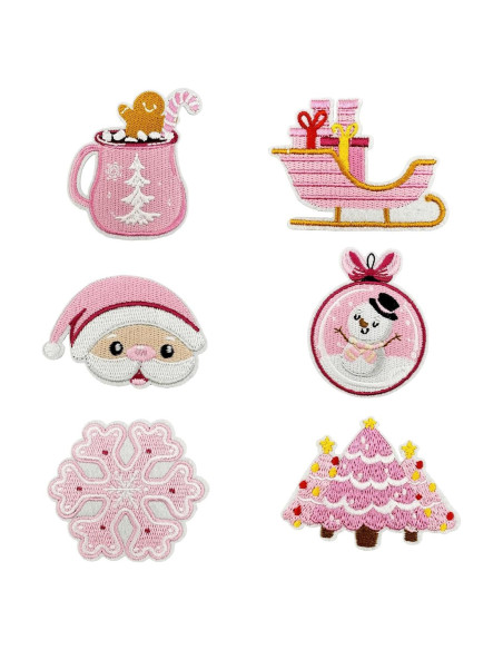 6 Parches Bordados Navideños MOGOXION Rosa para Ropa