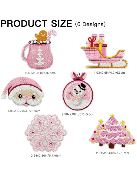 6 Parches Bordados Navideños MOGOXION Rosa para Ropa