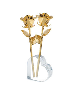 Rosa Eterna 24K Oro - 2 Rosas en Jarrón Acrílico - Regalo Romántico