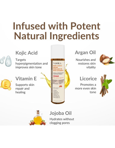 Aceite Bio de Ácido Kójico y Argán Nasola 167g - Hidratante Facial y Corporal