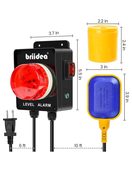 Alarma de Agua Alta Briidea LD-130 con Luz LED y 110dB