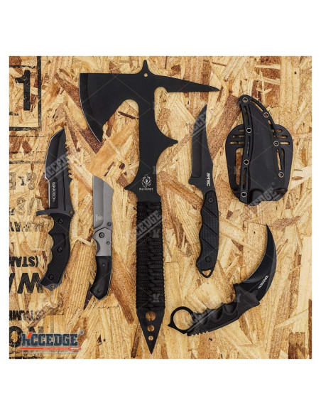 Cuchillo de Caza KCCEDGE 5PC Combo Hacha y Karambit Camping