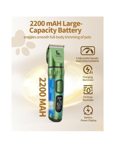 Cortapelos Inalámbrico VOVO para Perros 3 Velocidades Verde