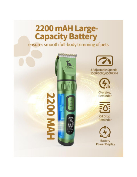 Cortapelos Inalámbrico VOVO para Perros 3 Velocidades Verde