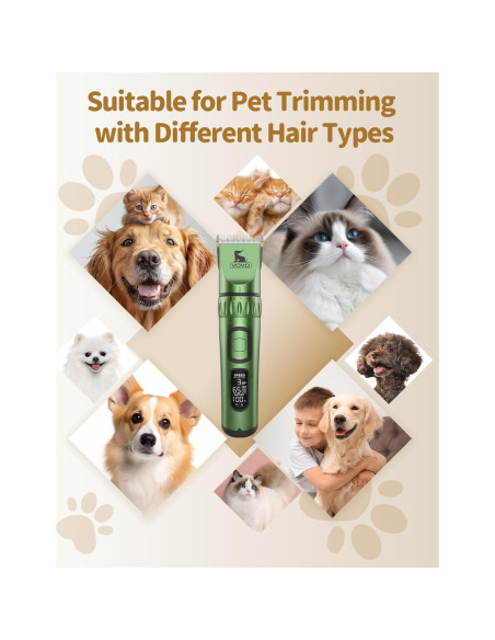 Cortapelos Inalámbrico VOVO para Perros 3 Velocidades Verde