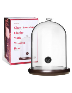 Cloche para Ahumar Comida y Bebidas TMKEFFC con Base de Madera