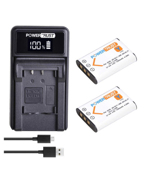 Pack 2 Baterías NP-BY1 + Cargador USB LED PowerTrust