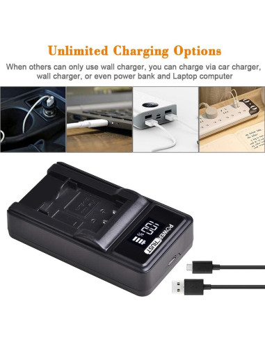 Pack 2 Baterías NP-BY1 + Cargador USB LED PowerTrust